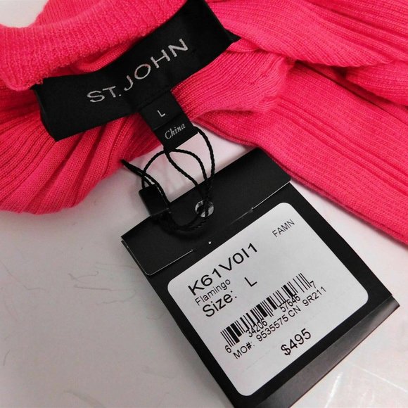New St John Flamingo Pink Lightweight Knit Button‎ Down Cardigan sz L $495rt - Picture 4 of 4